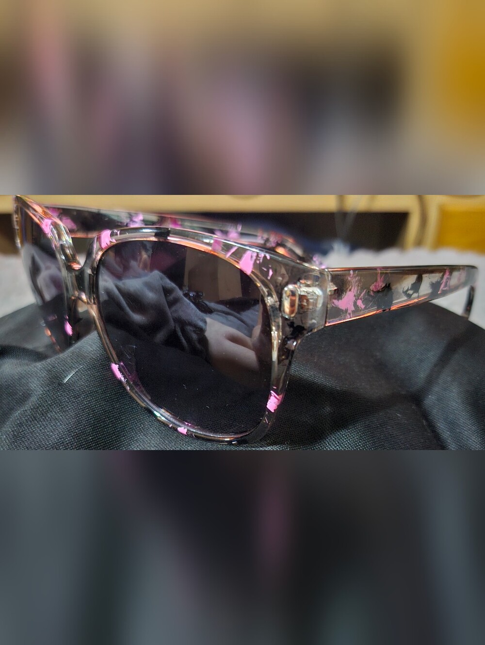 Bebe Black Frame Sunglasses with Pink Paint Accent
